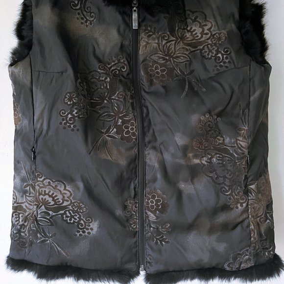 Down Feathers Filled Reversible Quilted Fur Trim Puffer Vest, Size M - Picture 8 of 16